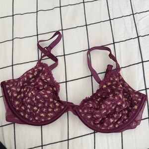 Victoria Secret Floral Lace Underwire Bra - Purple
